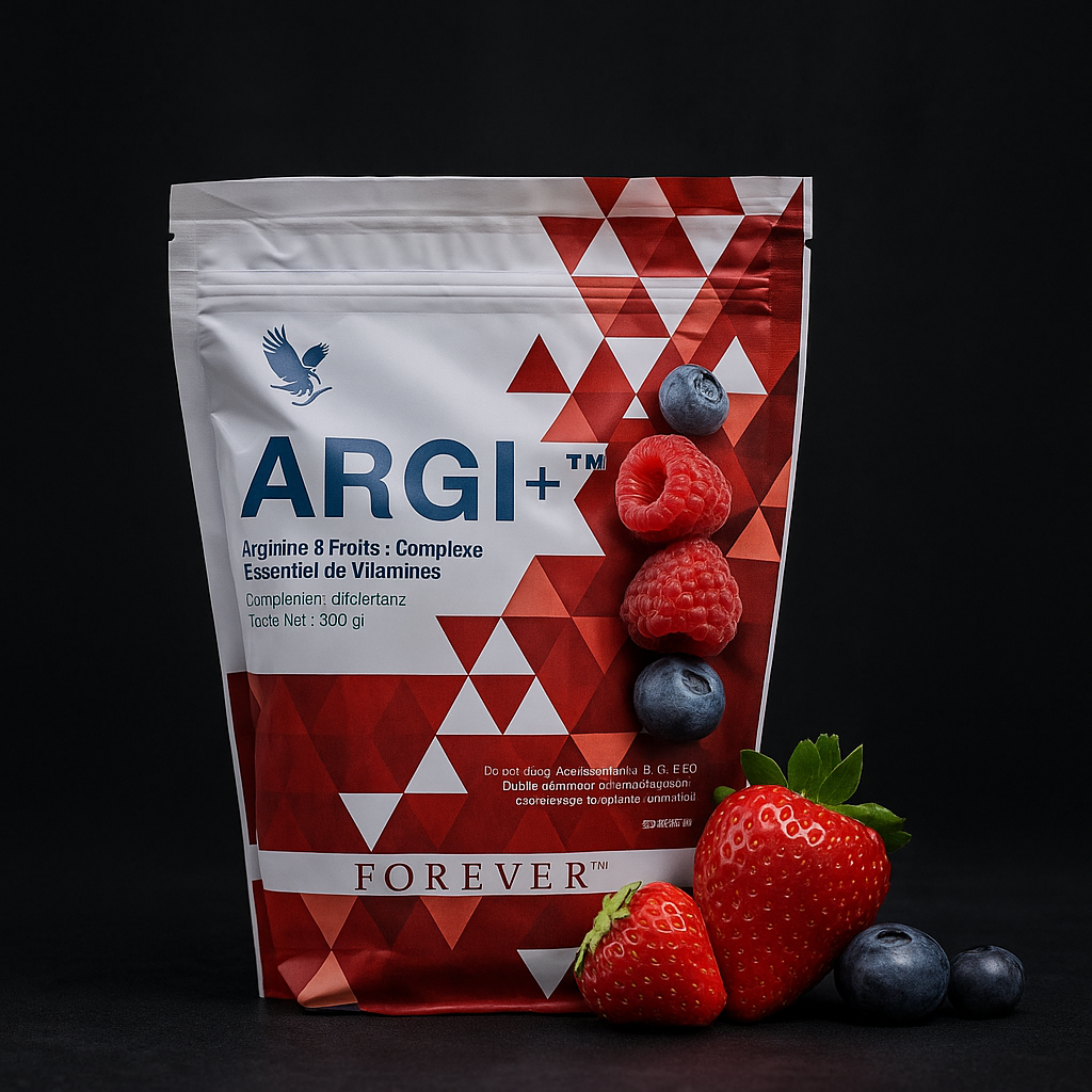 مكمل غذائي يحتوي على L-Arginine مع فيتامينات ومعادن، يُستعمل لزيادة الطاقة وتحسين الدورة الدموية.